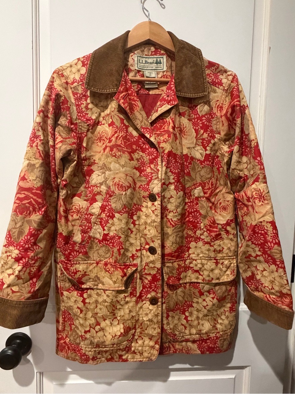 VTG 90s L.L. Bean Floral Canvas Barn Jacket - Small GUC brown corduroy cotton